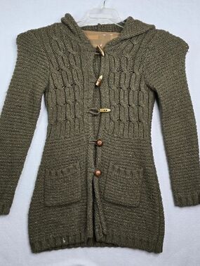 vintage BCBGMAXAZRIA Chunky Hooded Knit Cardigan Sweater - Olive Green